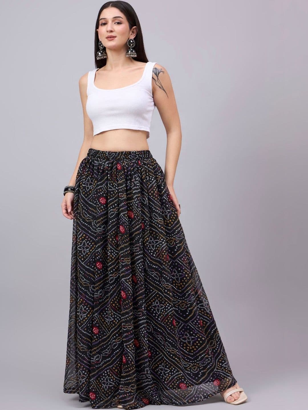 BANJANAN Women Georgette Geometric Maxi Flared Skirt - view 1