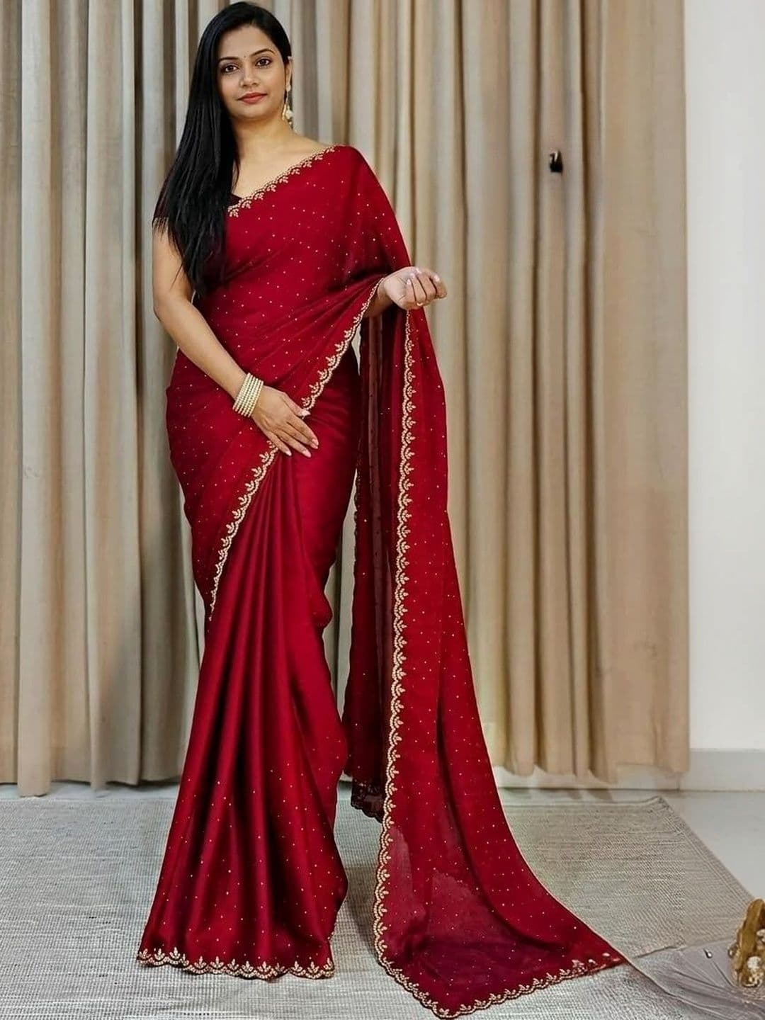Sangria Floral Poly Chiffon Saree - view 1