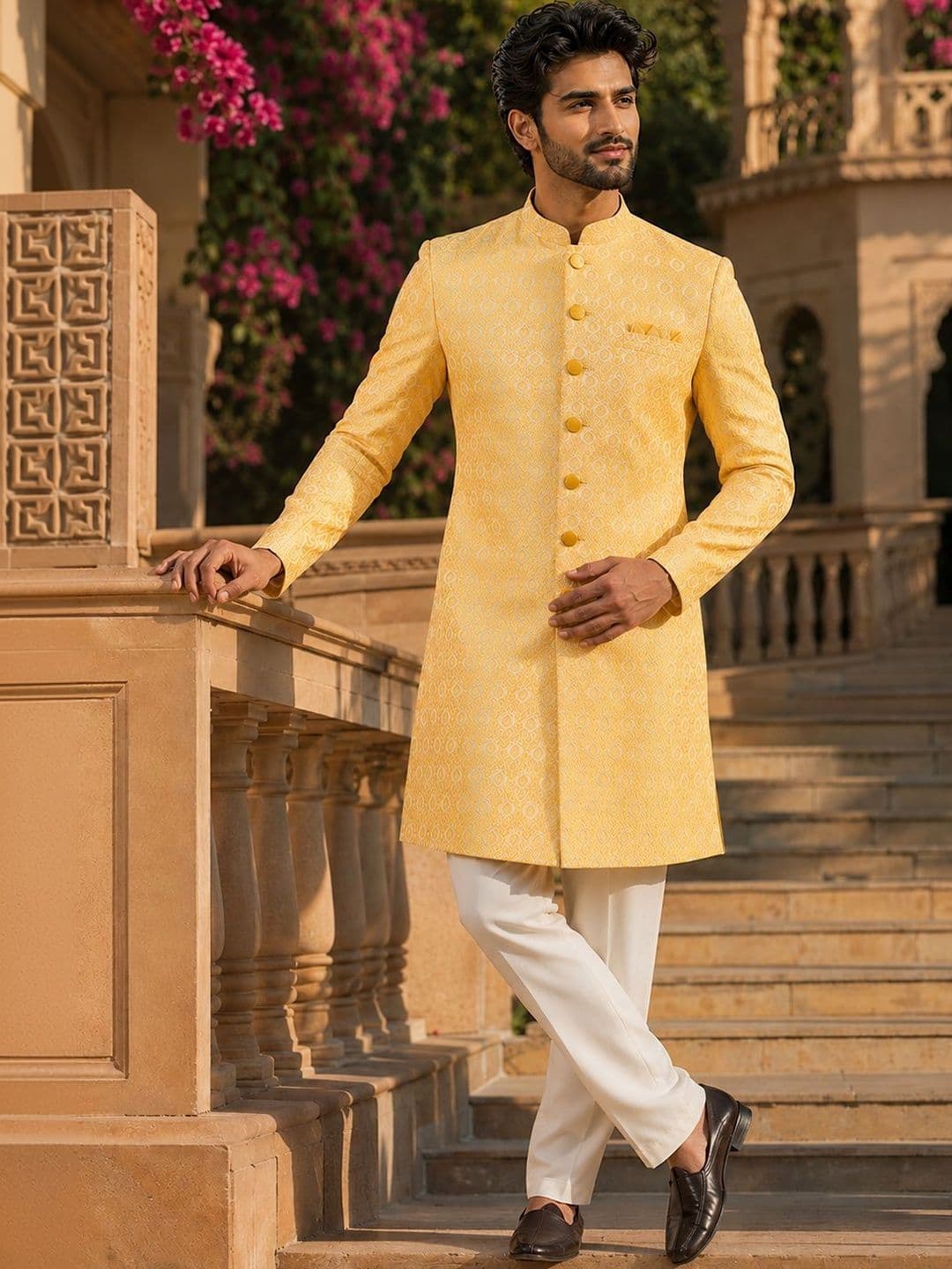 SOURAGYA Embroidered Mandarin Collar Sherwani Set