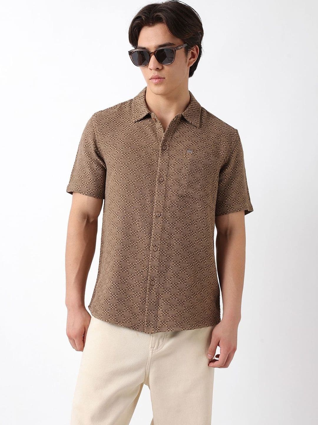 THE BEAR HOUSE Men Dobby Textured Regular Fit Short Sleeve Shirt - view 1