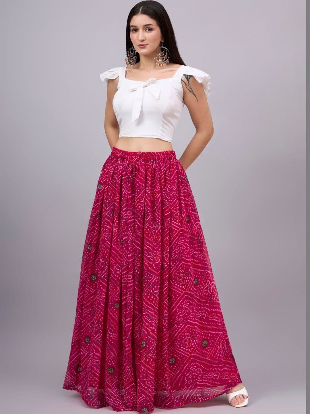 BANJANAN Women Georgette Textured Maxi Flared Skirt - view 1