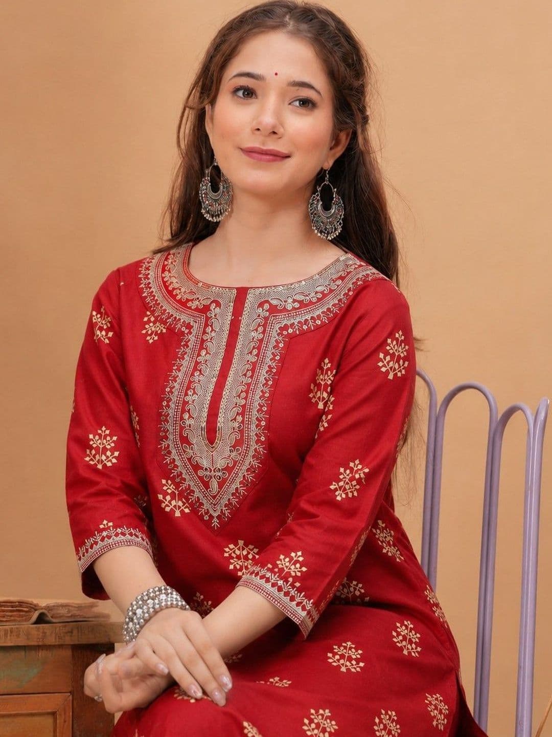 KKOUTFITS Women Ethnic Motifs Printed Thread Work Kurta - view 1
