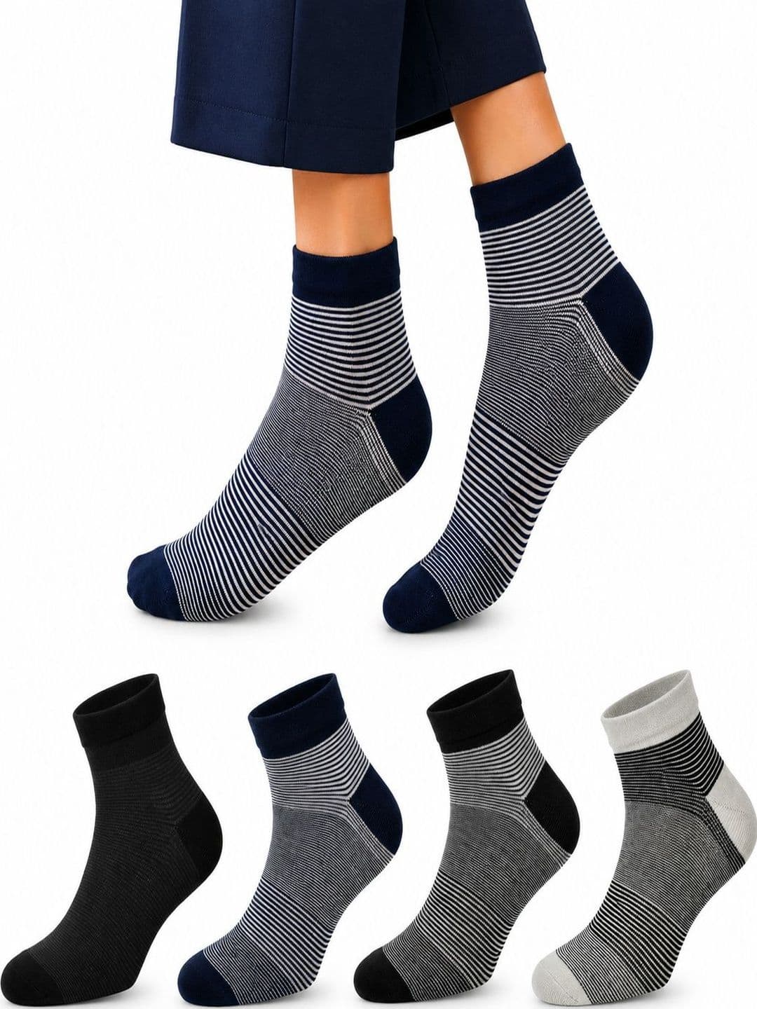 young arrow Men Pack of 4 Cotton Assorted Striped Ankle Length Socks - view 1