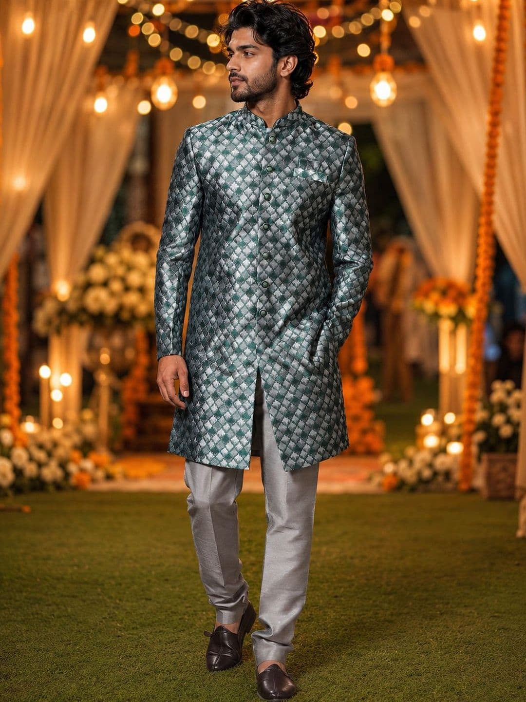 SOURAGYA Embroidered Mandarin Collar Sherwani - view 1