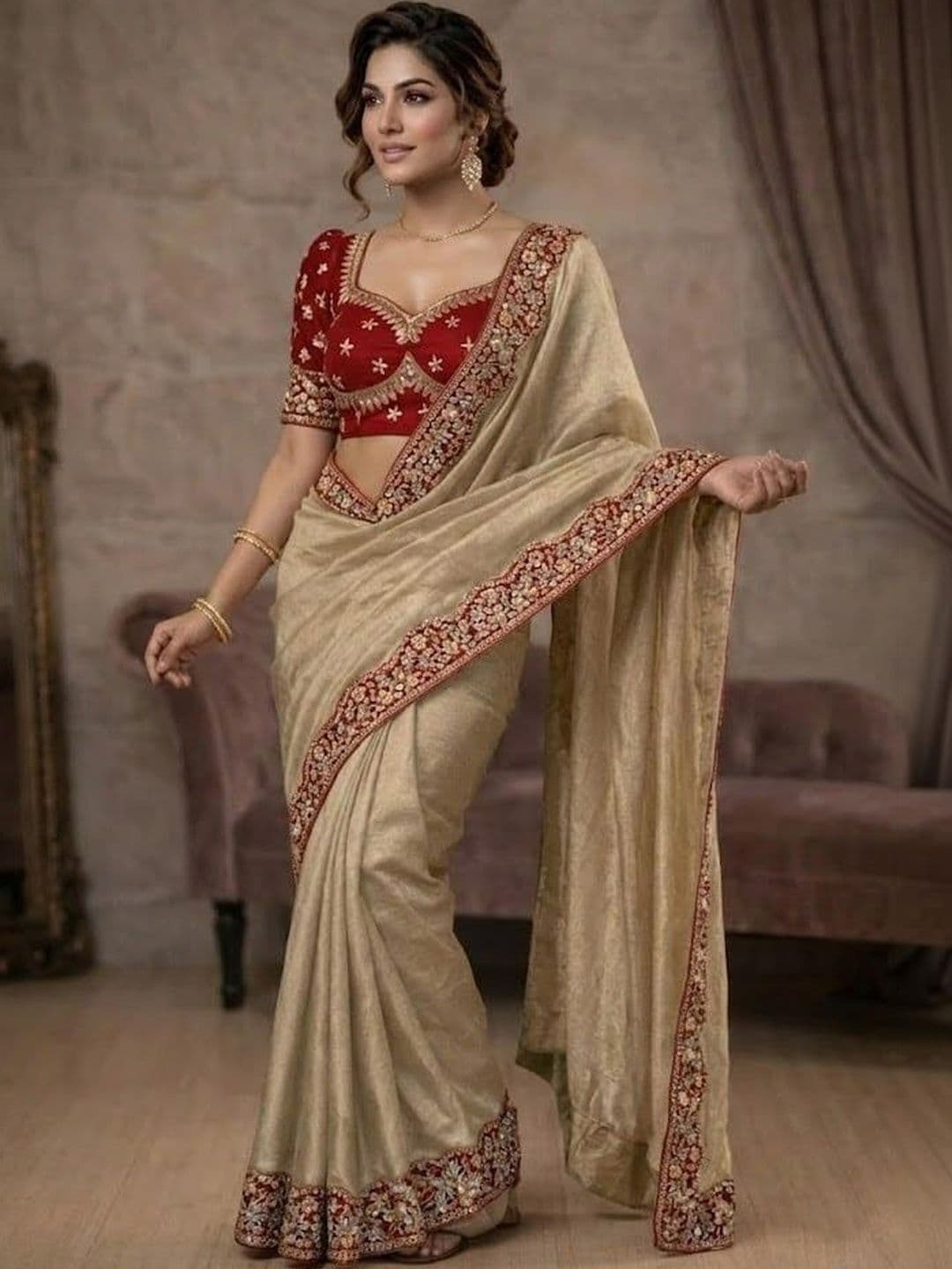 Sangria Floral Poly Chiffon Saree - view 1