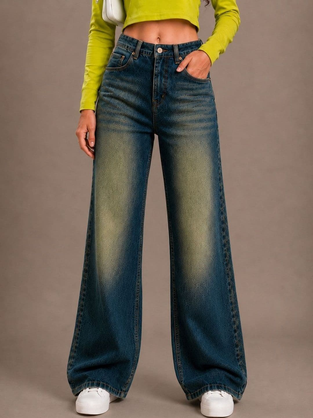 glitchez Women Comfort Wide Leg High-Rise Light Fade Stretchable Jeans - view 1
