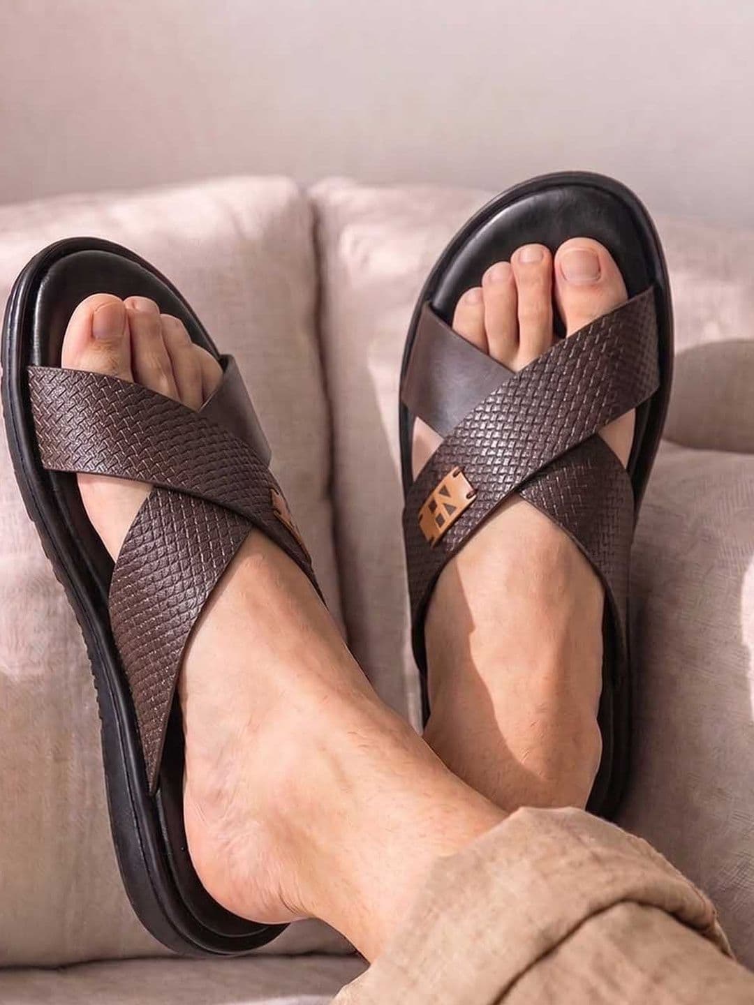 HERE&NOW Men Brown Textured Comfort Sandals - view 1