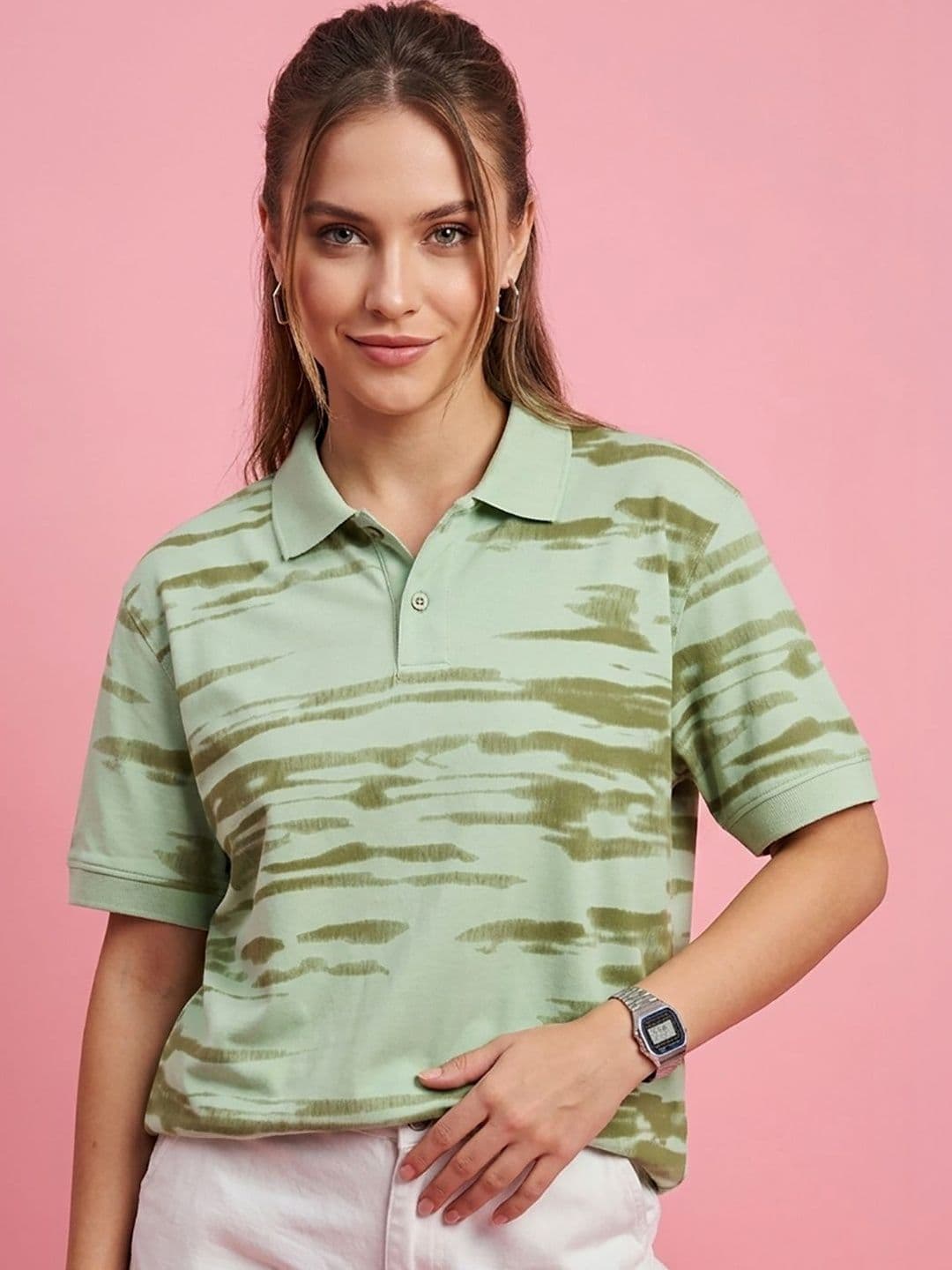 Moda Rapido Women Printed Polo Collar T-shirt - view 1