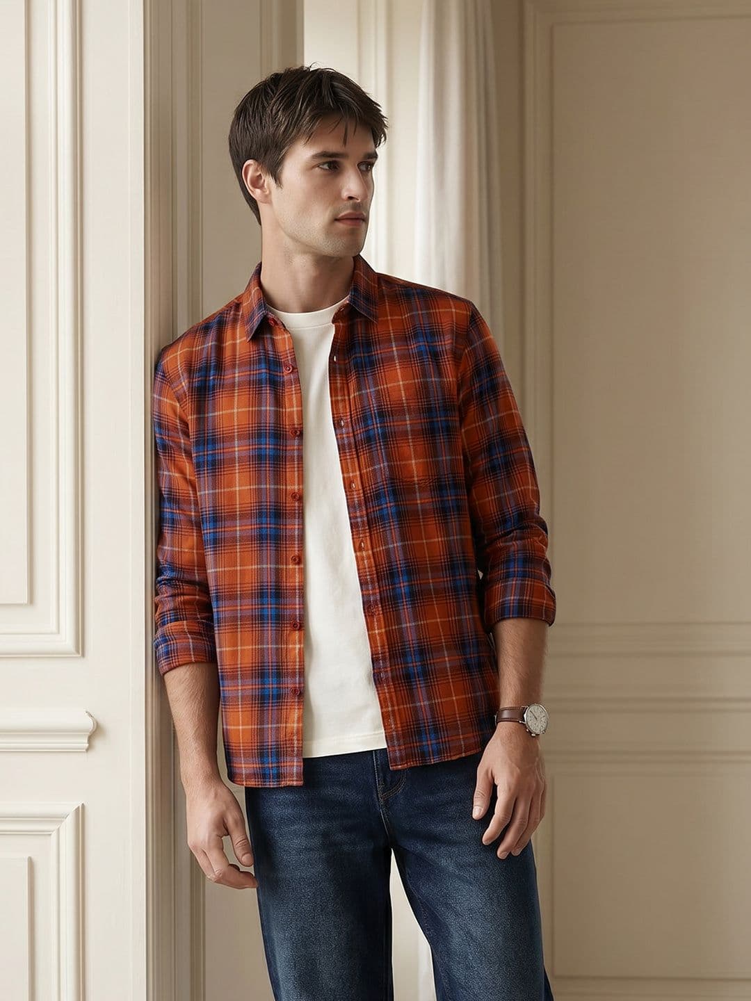 THE SHIRT CODE Tartan Checked Pure Cotton Casual Shirt - view 1