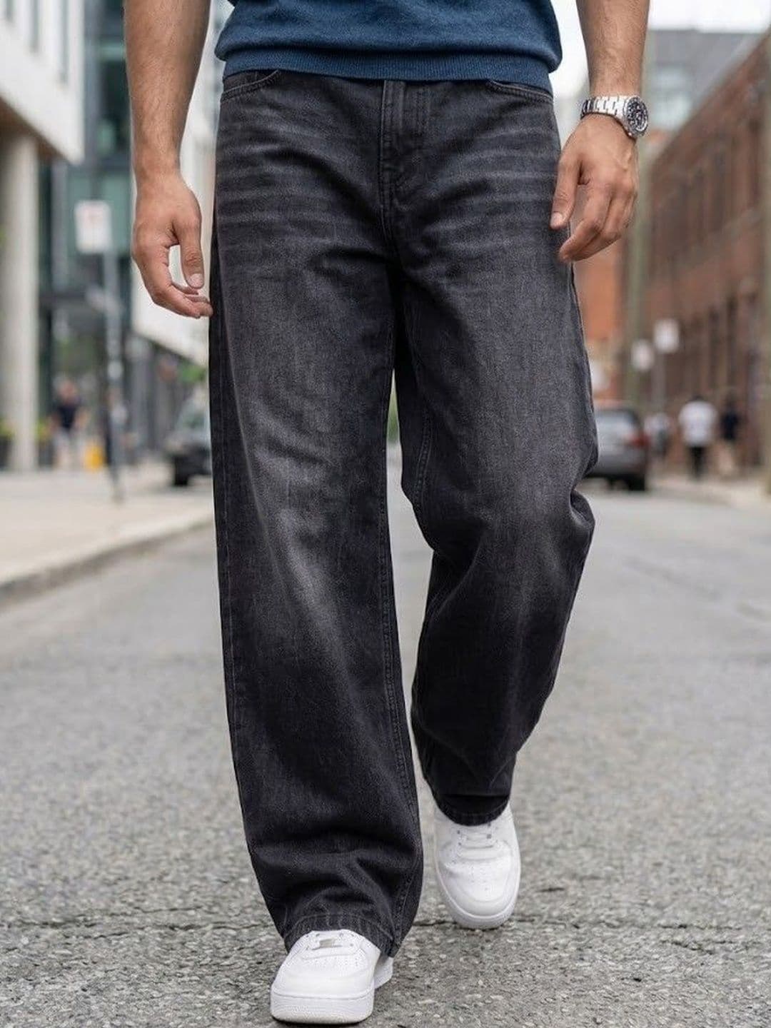WOOMNY Men Wide Leg Mid-Rise Light Fade Jeans - view 1