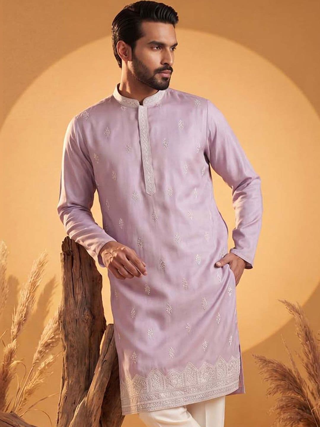House of Pataudi Embroidered Mandarin Collar Calf Length Straight Kurta - view 1