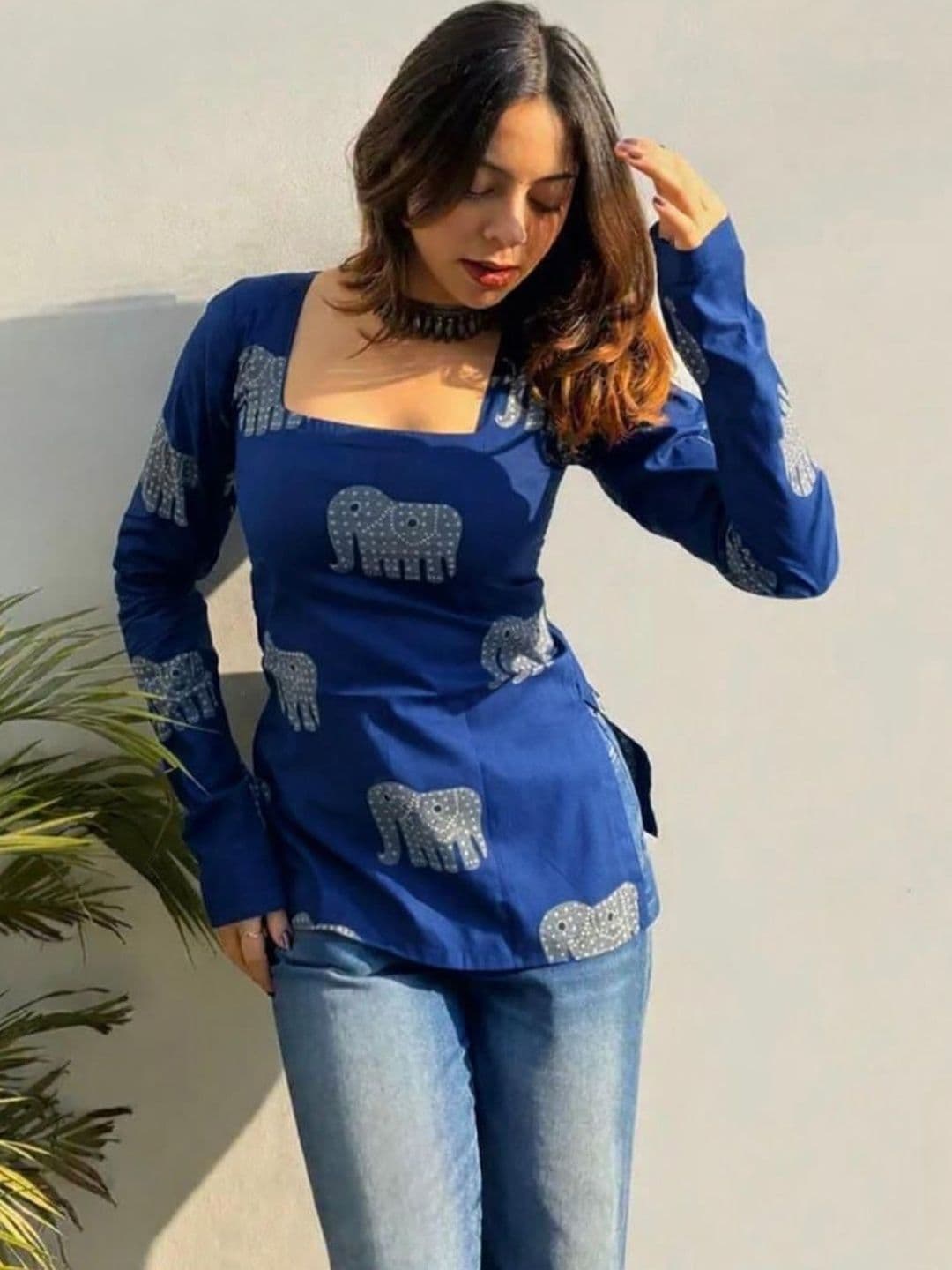 HERE&NOW X fwd Ethnic Motifs Printed Square Neck Kurti - view 1