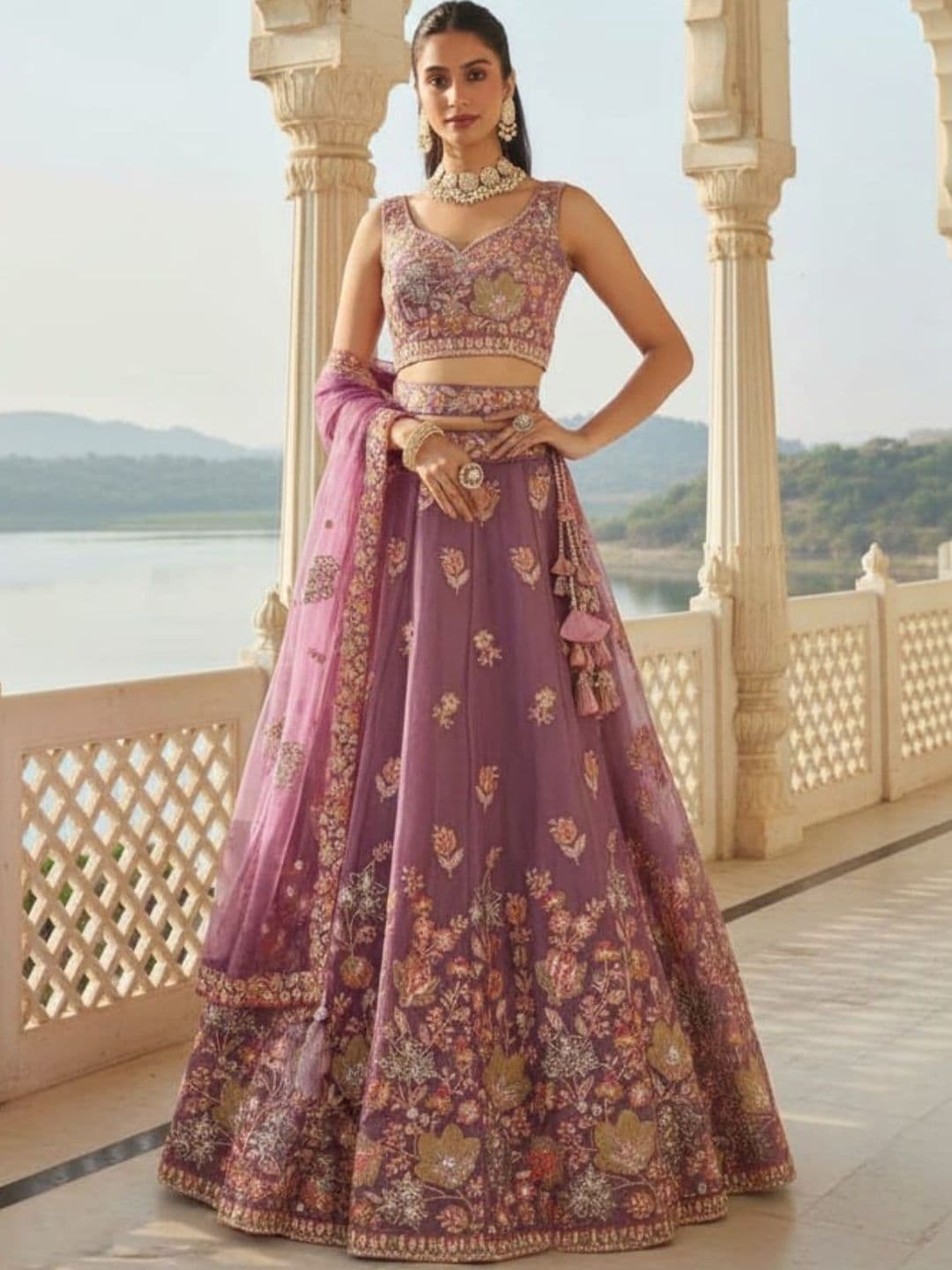 ODETTE Embroidered Zardozi Semi-Stitched Lehenga & Unstitched Blouse With Dupatta - view 1
