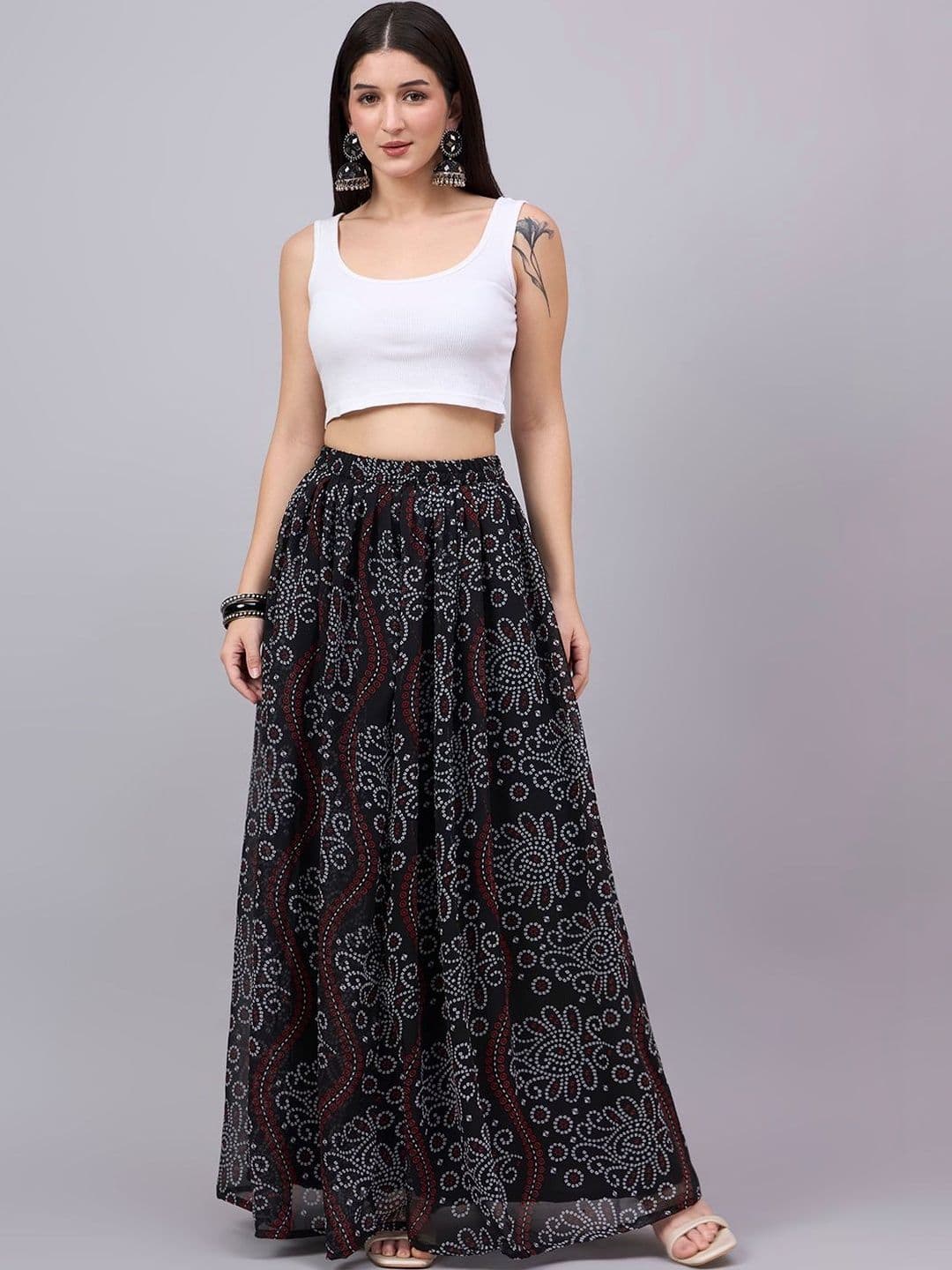 BANJANAN Women Georgette Paisley Maxi Flared Skirt - view 1