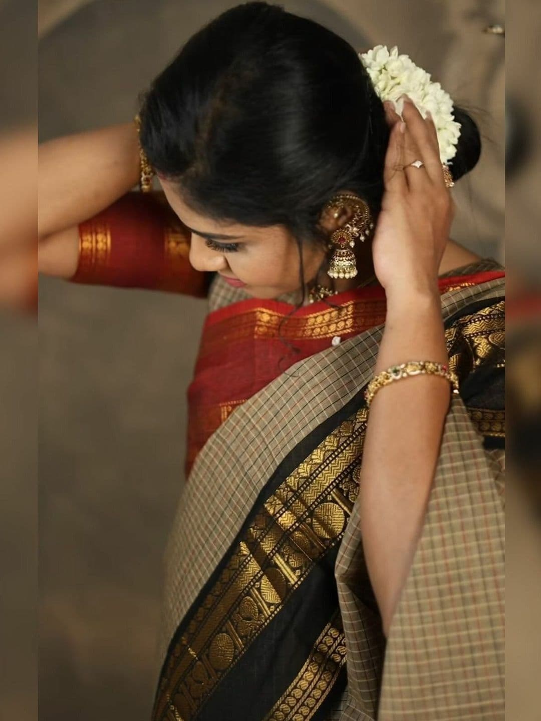 awesome Checked Zari Silk Cotton Saree - view 1