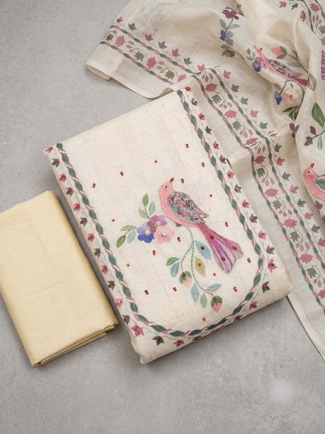 WaCraz Printed Linen Semi-Stitched Dress Material - view 1