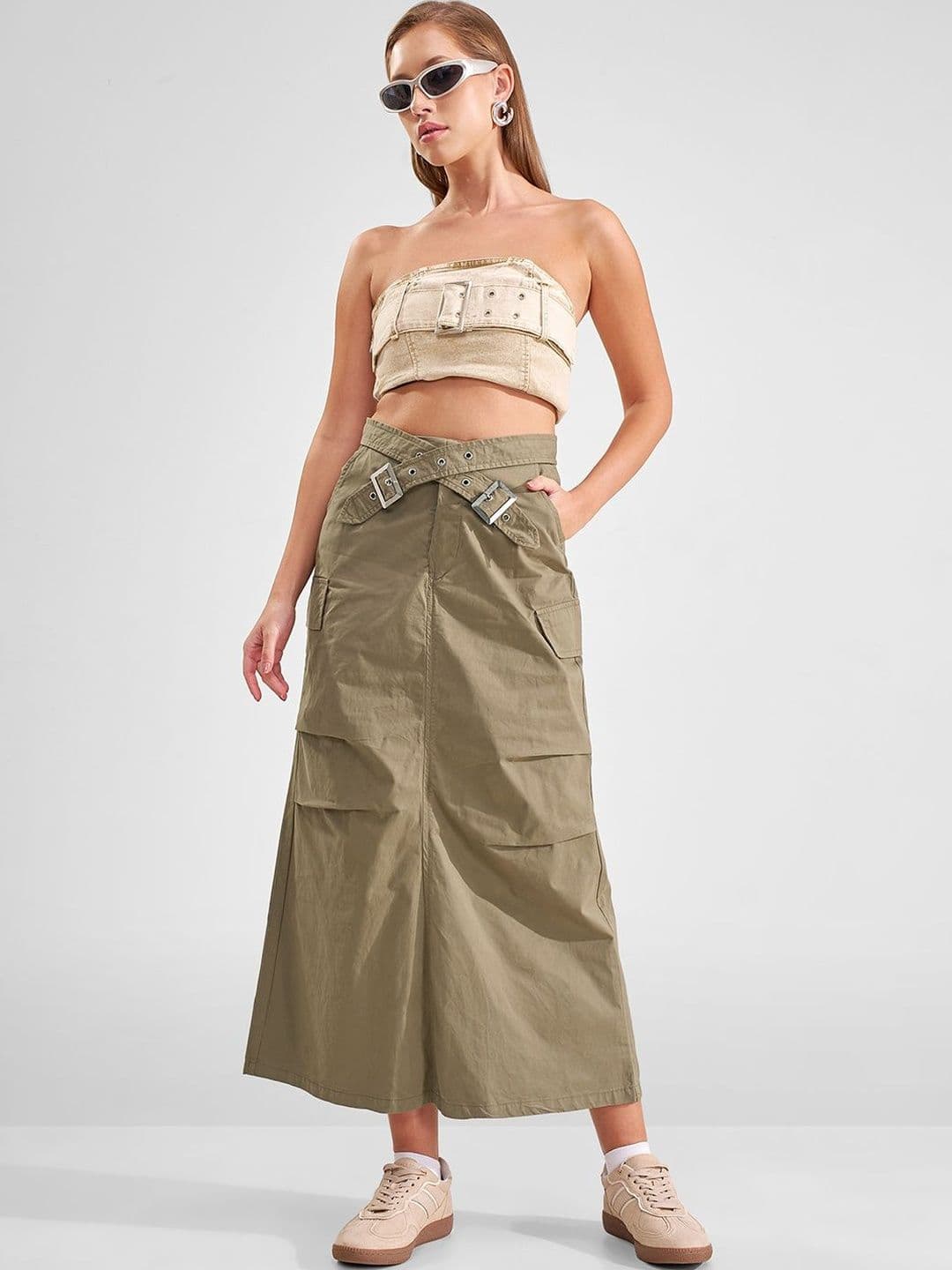 Tokyo Talkies Women Cotton Utility or Military Inspired Midi Straight Skirt - view 1