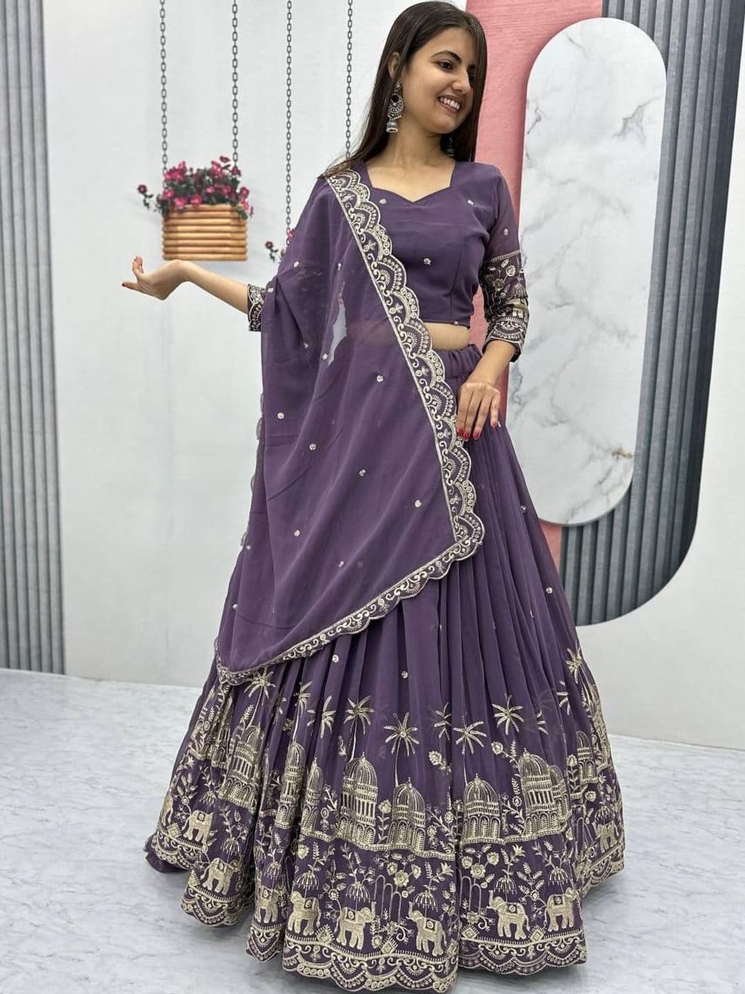 PILUDI HOUSE Embroidered Thread Work Semi-Stitched Lehenga & Unstitched Blouse With Dupatta - view 1