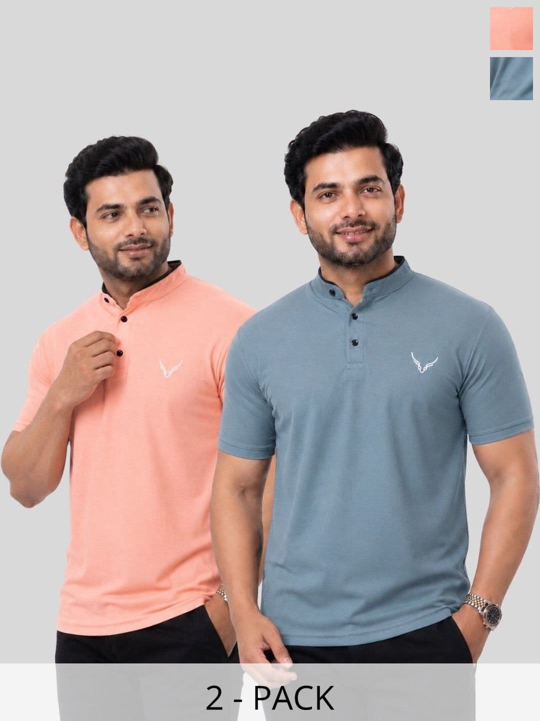 HANABY Men Brand Logo 2-Pack Mandarin Collar T-shirt - view 1