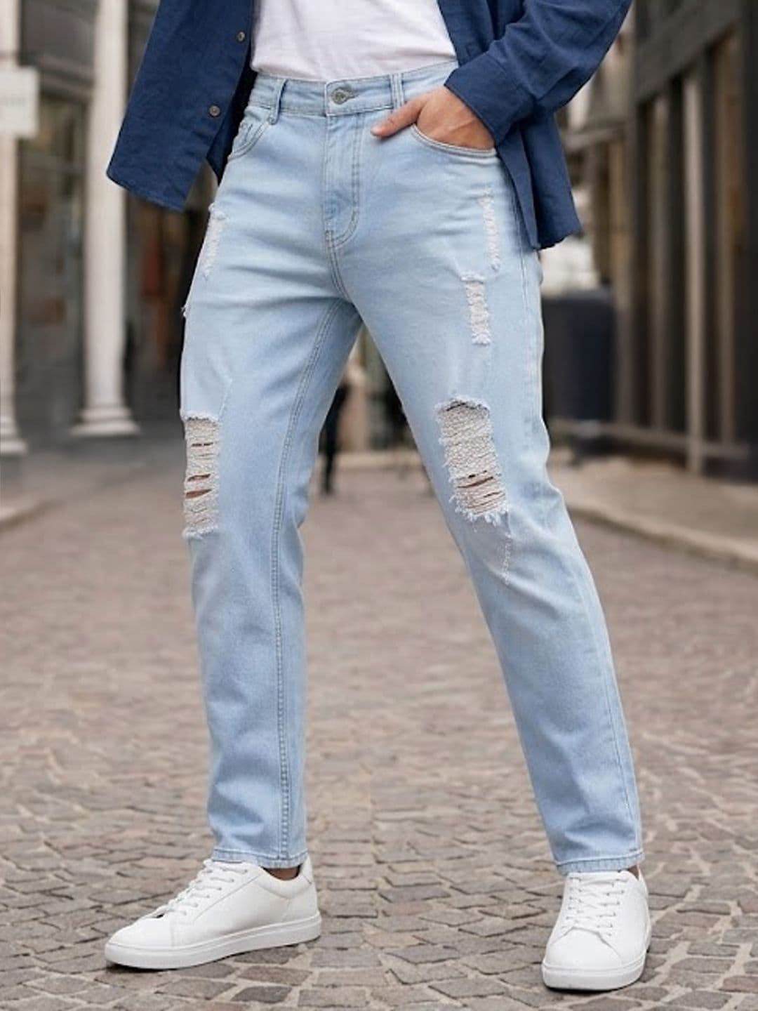 Urbano Fashion Men Blue Slim Fit Highly Distressed Heavy Fade Stretchable Jeans - view 1