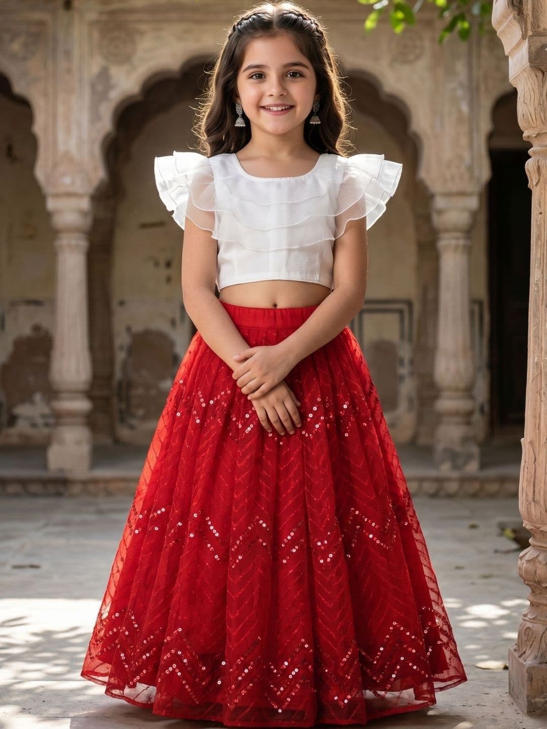 KALINI Girls Sequinned Ready to Wear Lehenga & - view 1