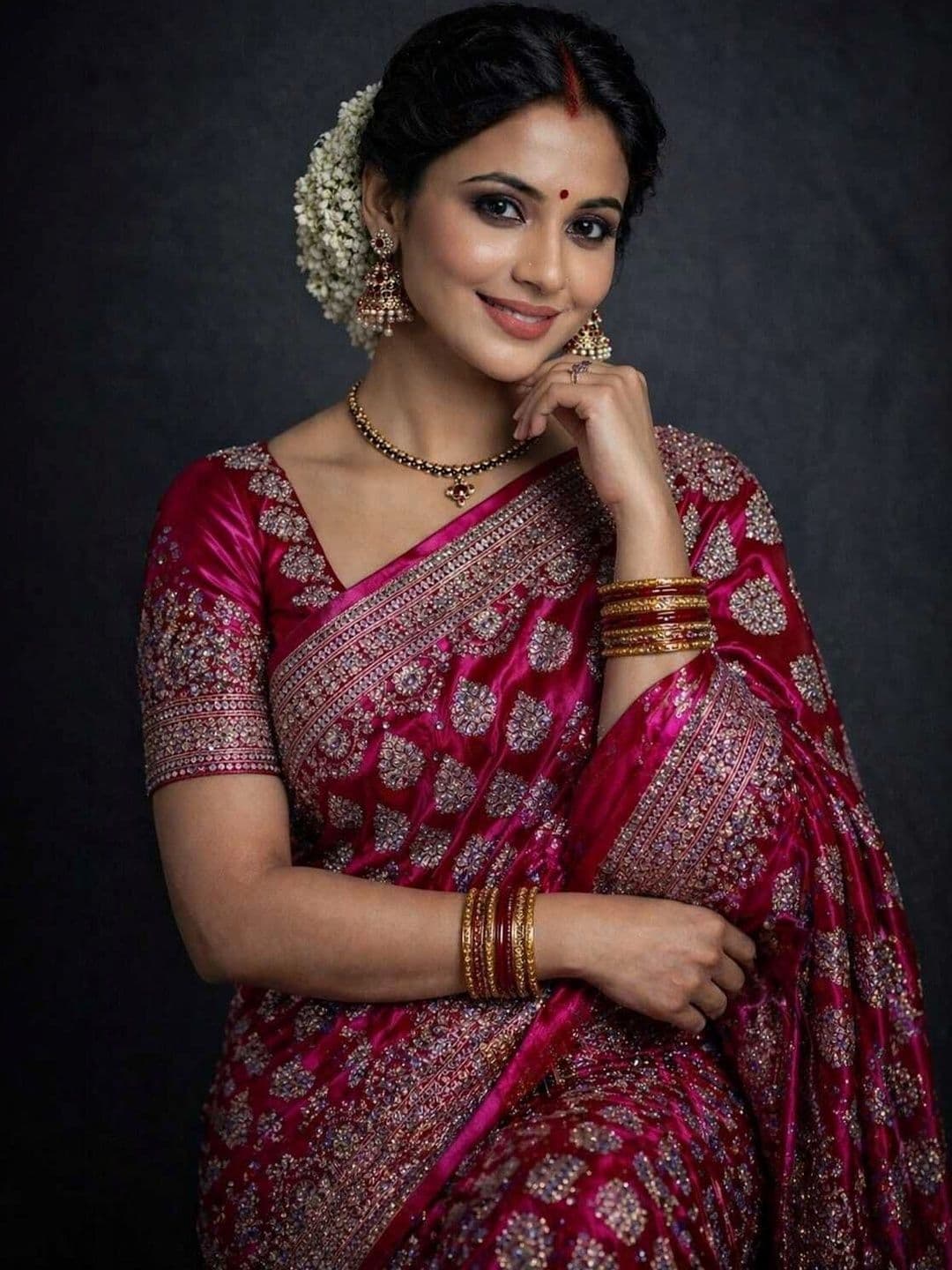 TILFELLE Embroidered Satin Banarasi Saree - view 1