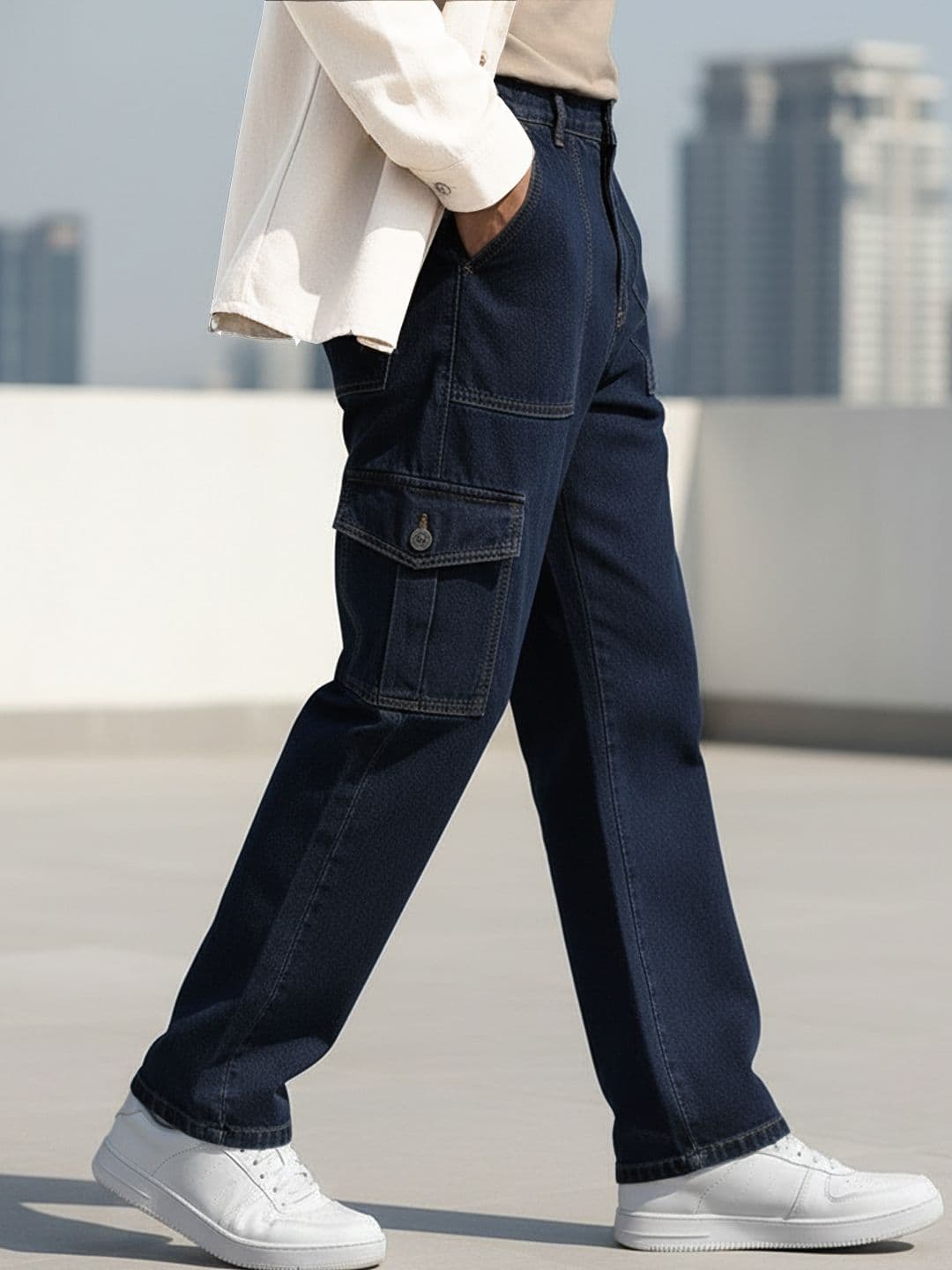 Urbano Fashion Men Loose Fit Non-Stretchable Cargo Jeans - view 1