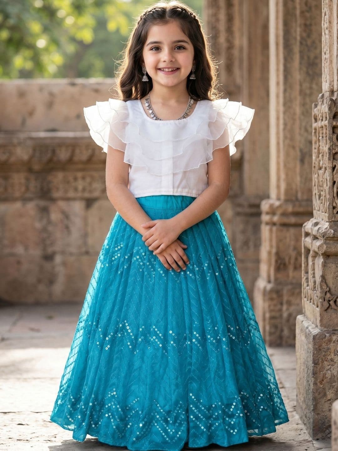 KALINI Girls Sequinned Ready to Wear Lehenga & - view 1