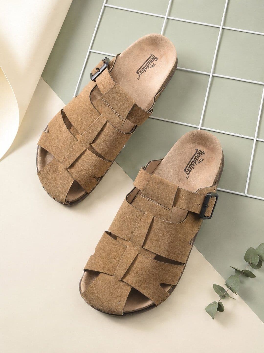 Roadster Men Beige Suede Casual Sandals Cushioned Footbed Closed Toe Slip-On - view 1