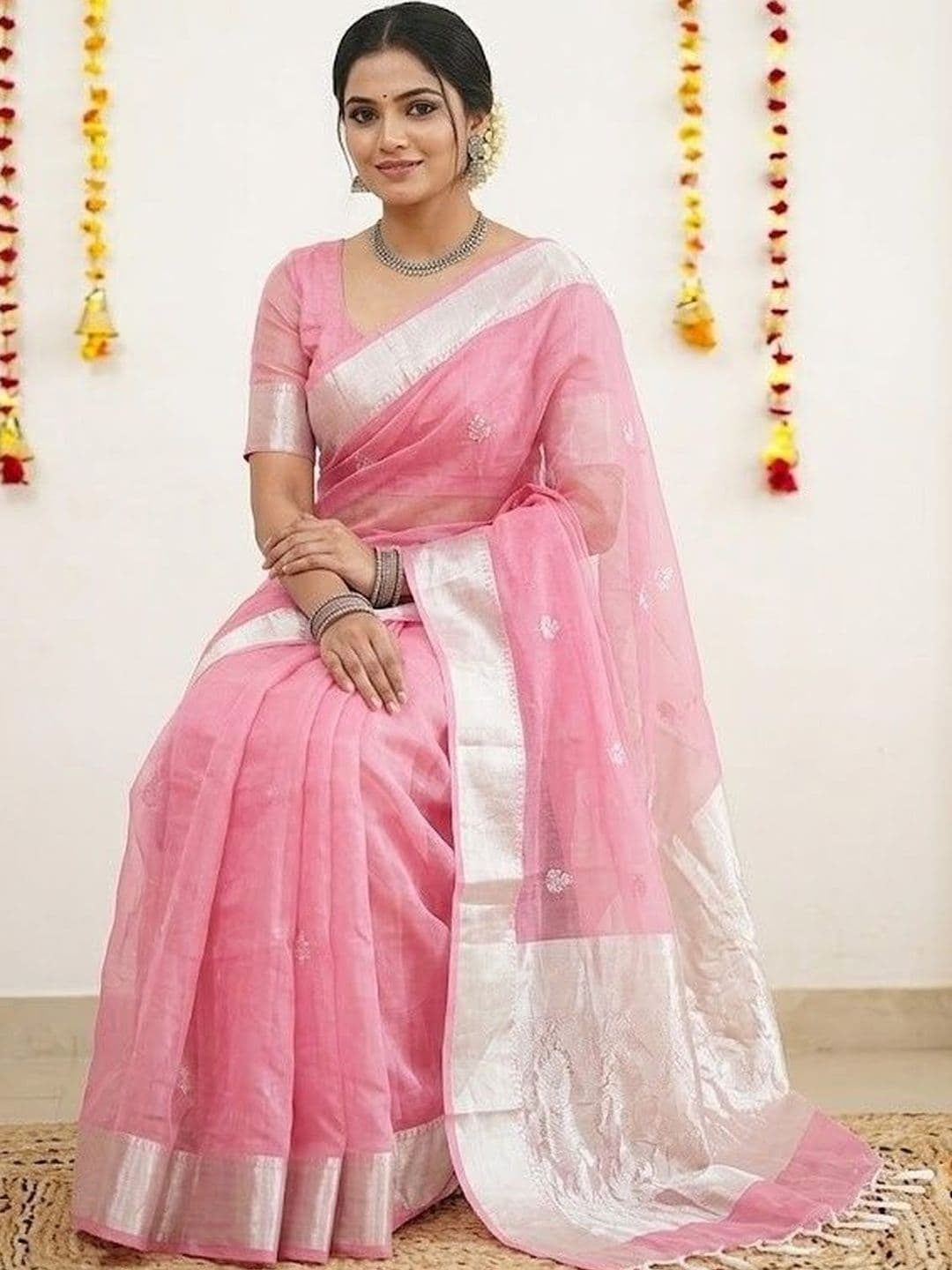 FINFOL Woven Design Embroidered Art Silk Banarasi Saree - view 1