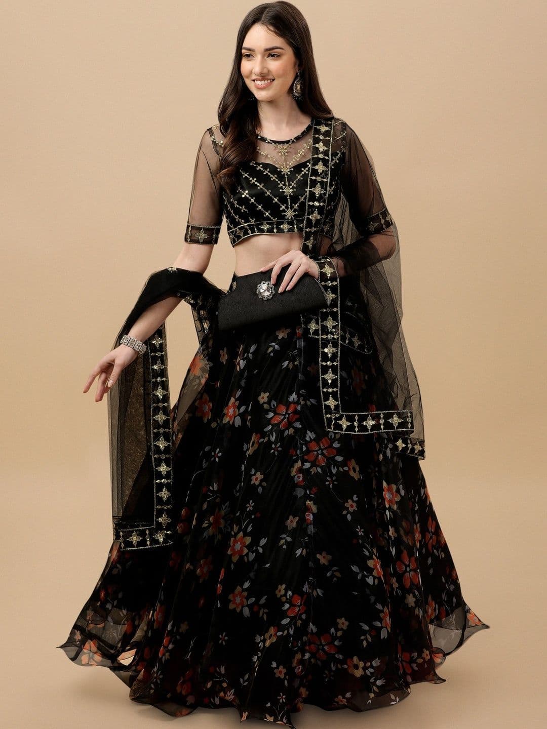 PILUDI HOUSE Embellished Semi-Stitched Lehenga & Unstitched Blouse With Dupatta - view 1