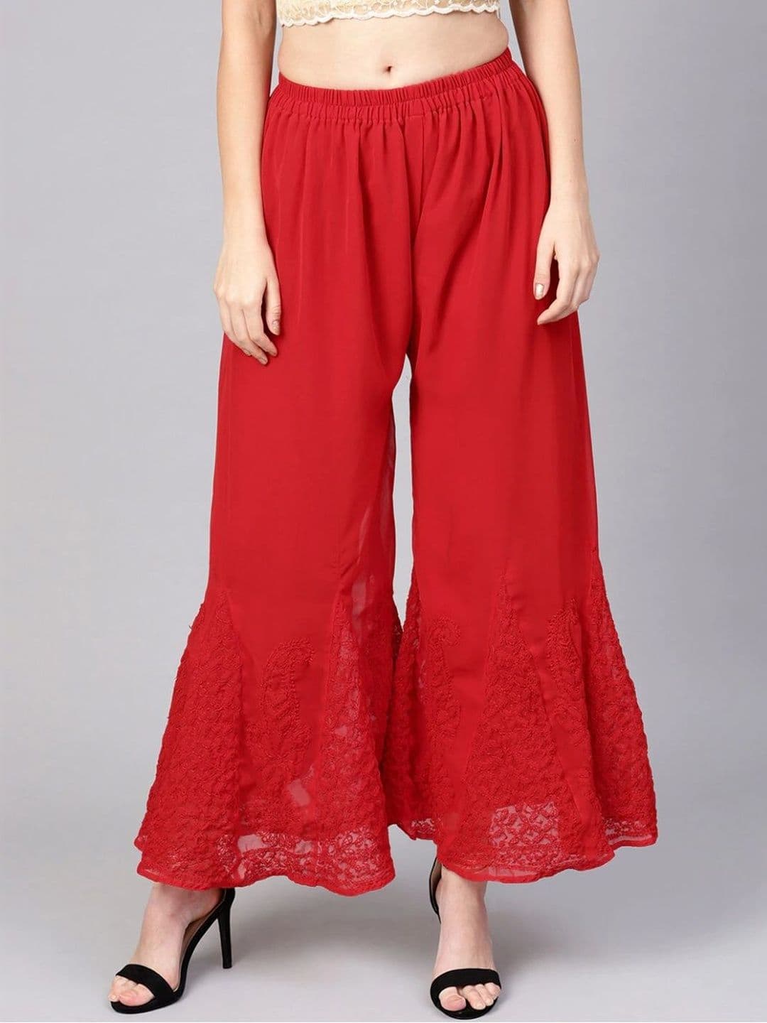 Noorza Chikankari Women Embroidered Flared Handloom Georgette Ethnic Palazzos - view 1