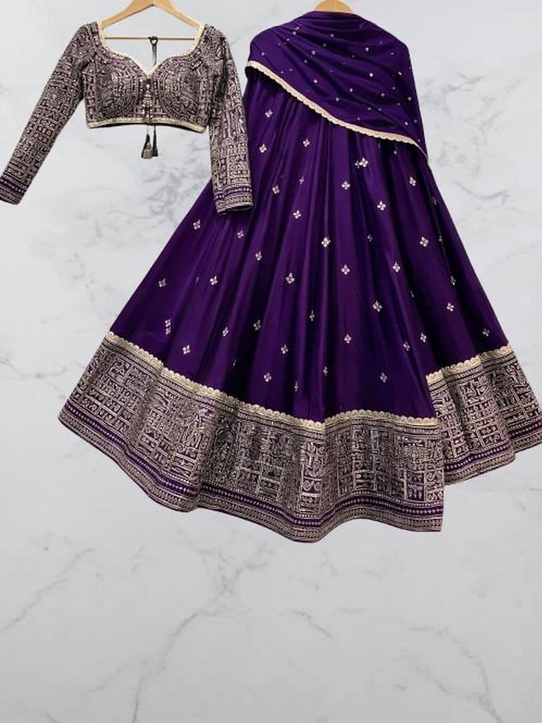 PILUDI HOUSE Embellished Mirror Work Semi-Stitched Lehenga & Unstitched Blouse With Dupatta - view 1