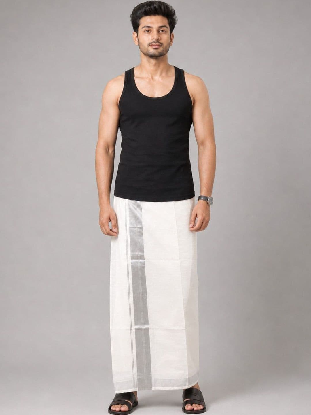 Shyam Handloom Men Striped Cotton Dhoti Dhotis - view 1