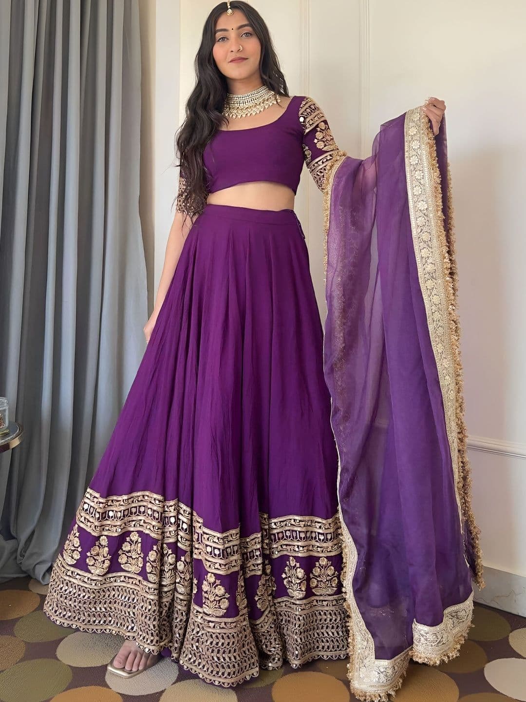 PILUDI HOUSE Embroidered Semi-Stitched Lehenga & Unstitched Blouse With Dupatta - view 1