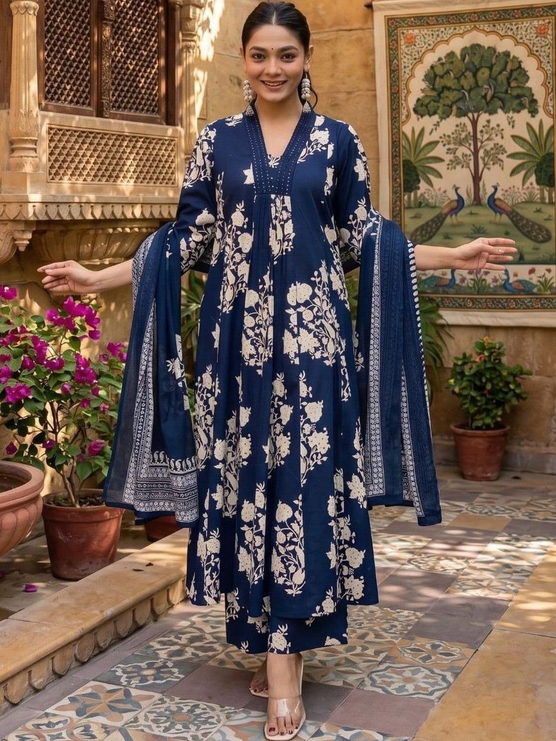 nisa fashion nisa fashion Women Floral Printed Empire Kurta with Trousers & With Dupatta - view 1