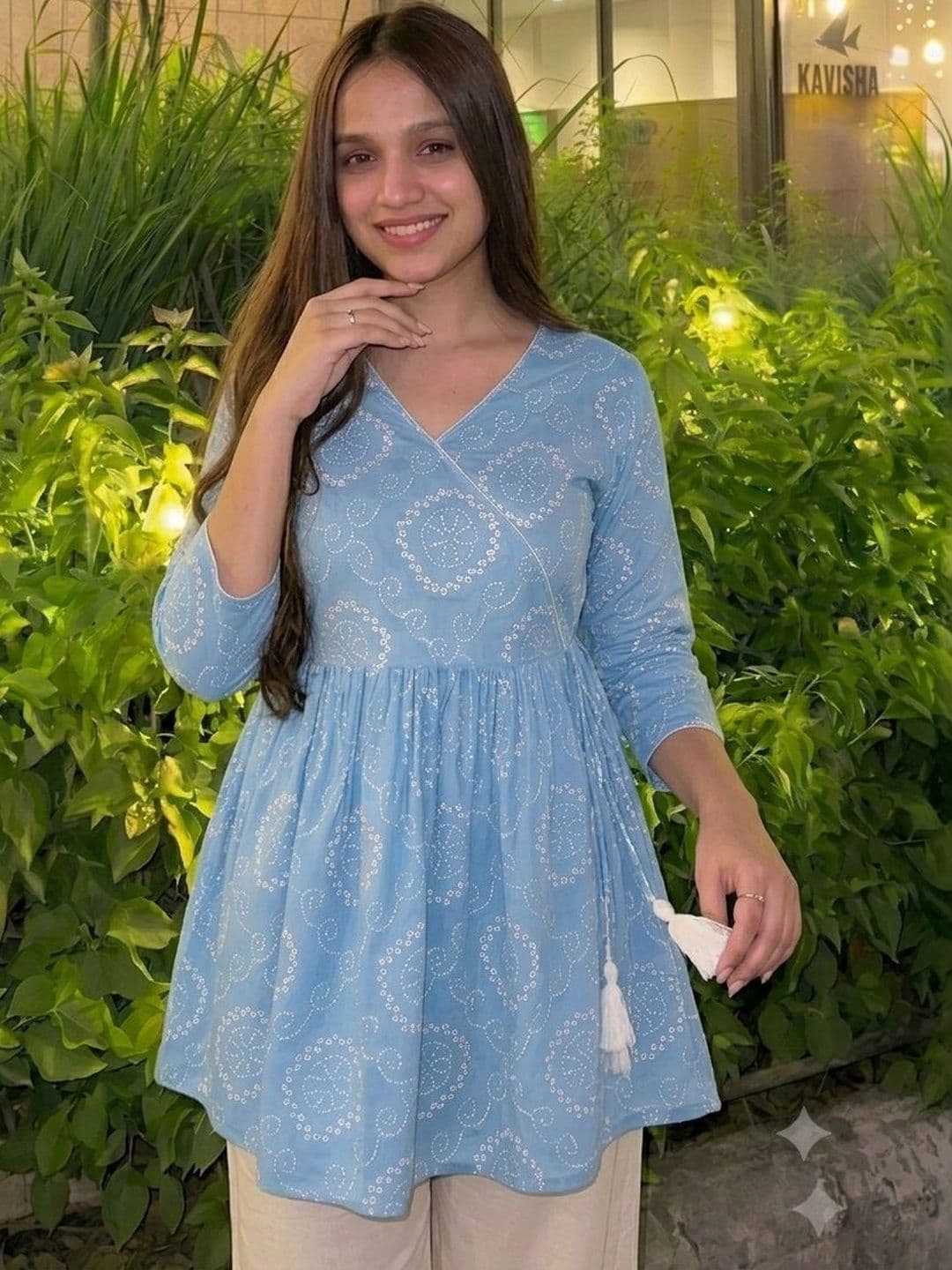 Vastrakaya Ethnic Motifs Printed V-Neck Pure Cotton Blend Angrakha Kurti - view 1