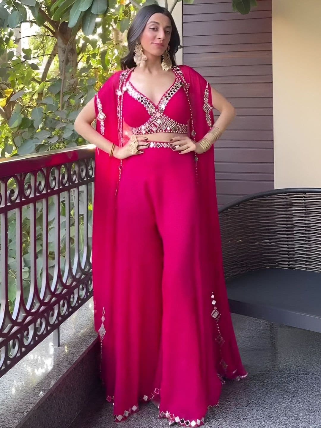 PILUDI HOUSE Women Embroidered Regular Mirror Work Top with Palazzos - view 1
