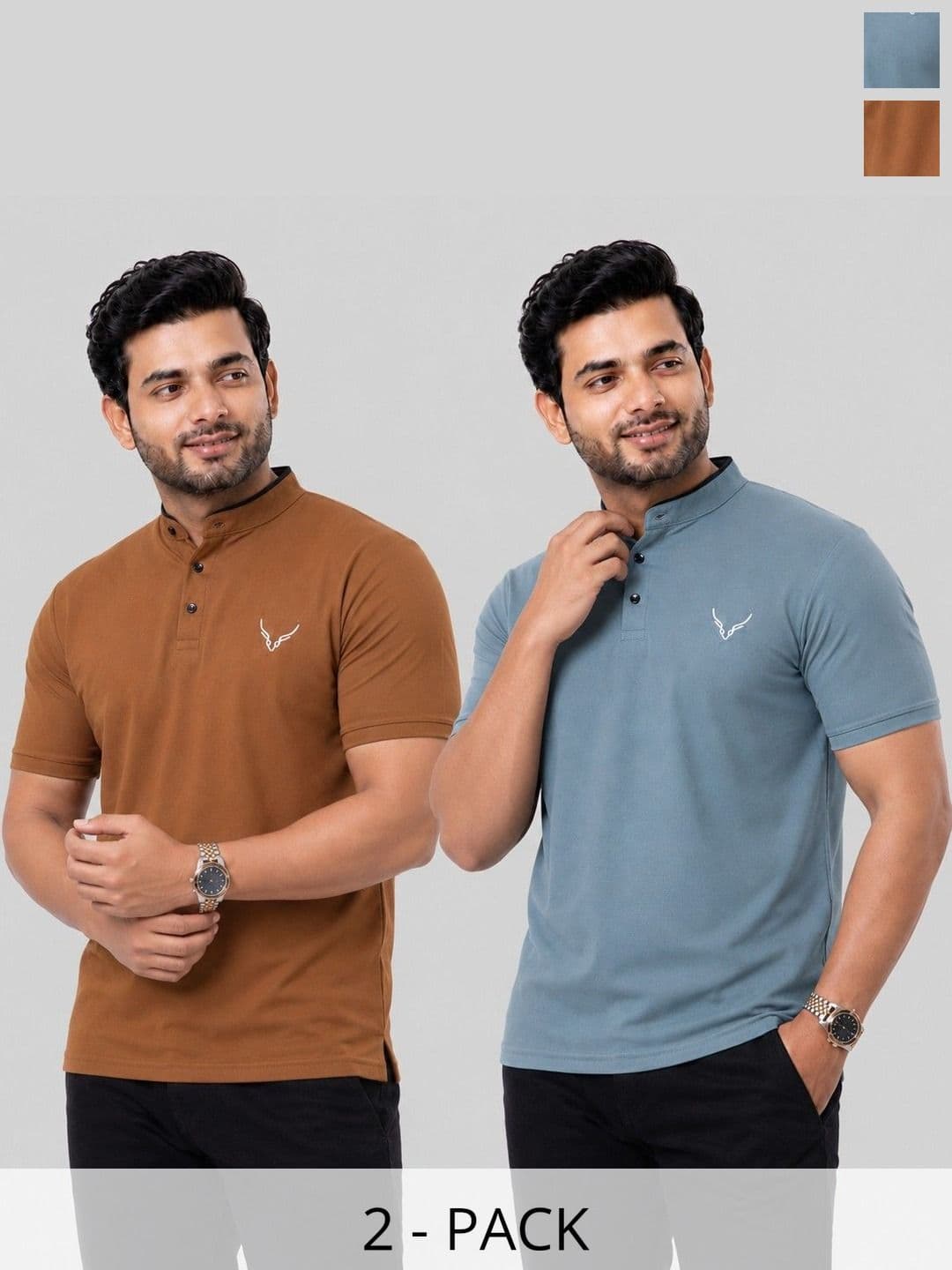 HANABY Men Brand Logo 2-Pack Mandarin Collar T-shirt - view 1