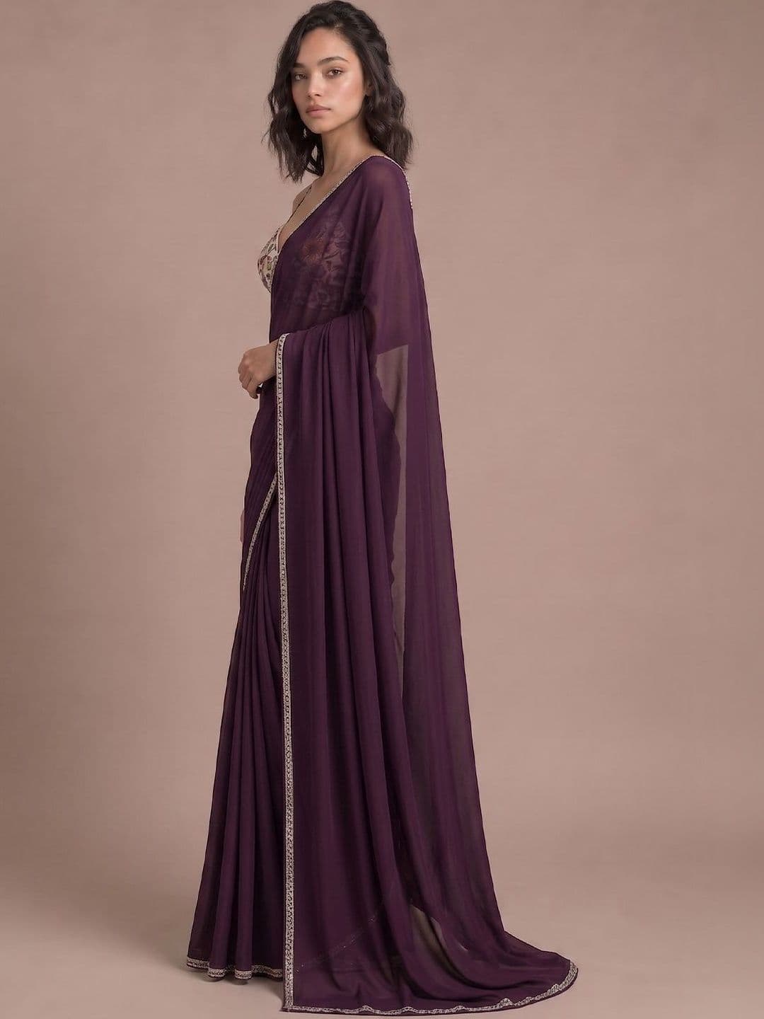 Pixie lane Sequinned Poly Georgette Saree - view 1
