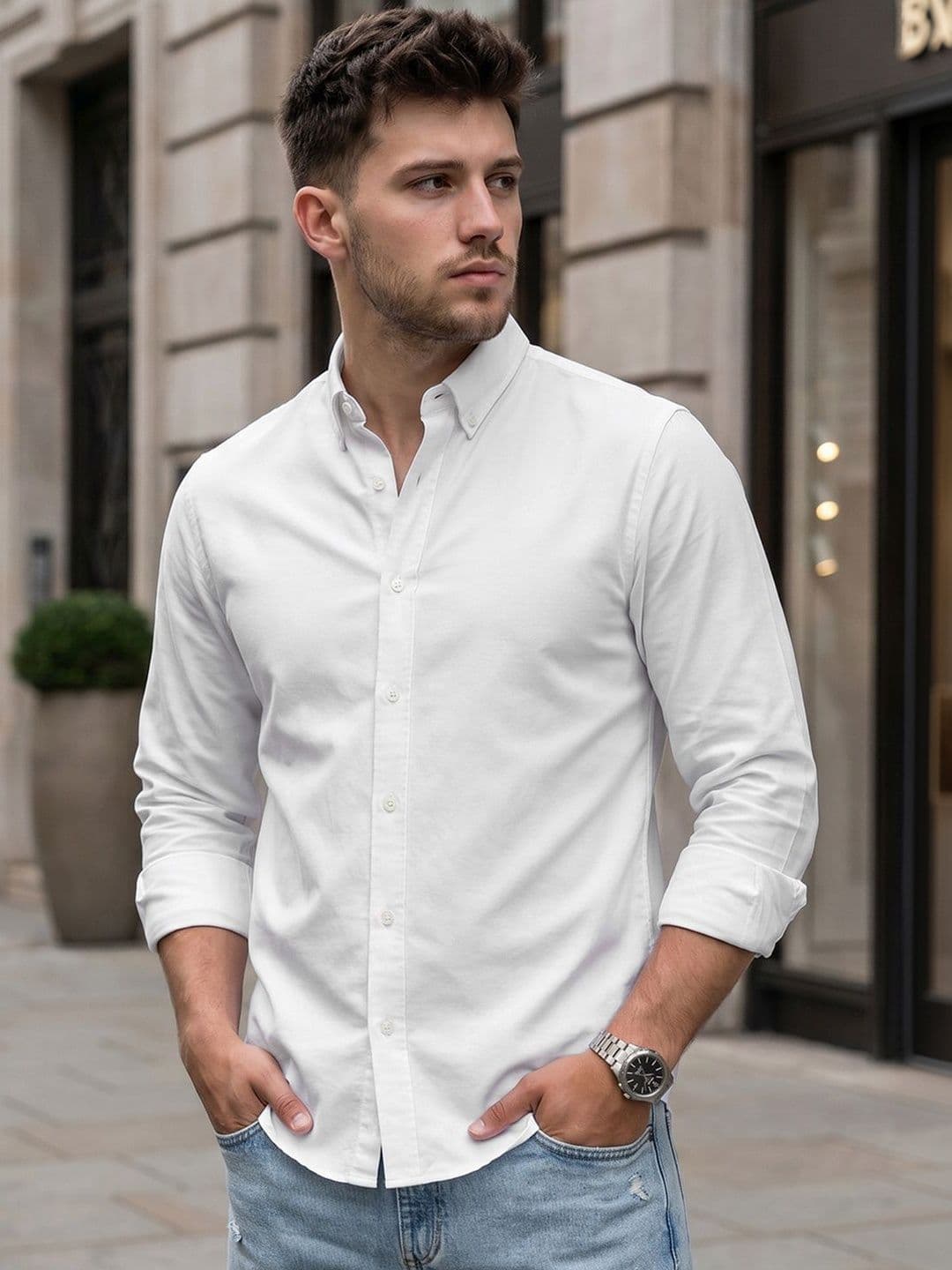 Bewakoof Men's White Oxford Button Down Collar Shirt - view 1