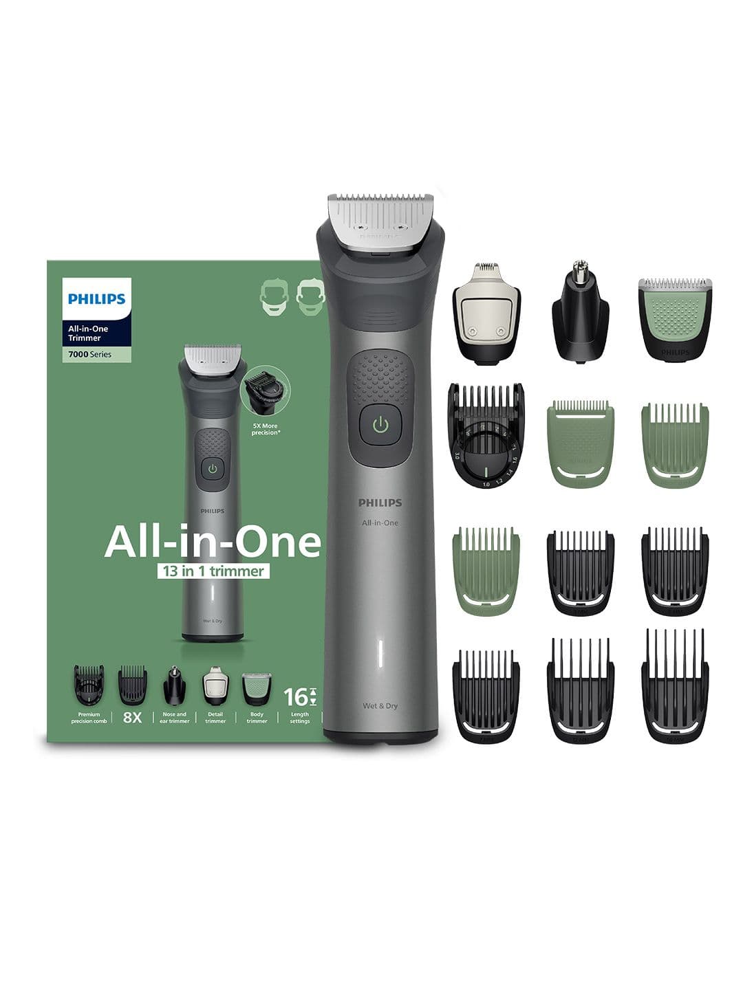 Philips MG7922/15 All in One Trimmer with 13 Attachments for Face-Hair & Body - Green