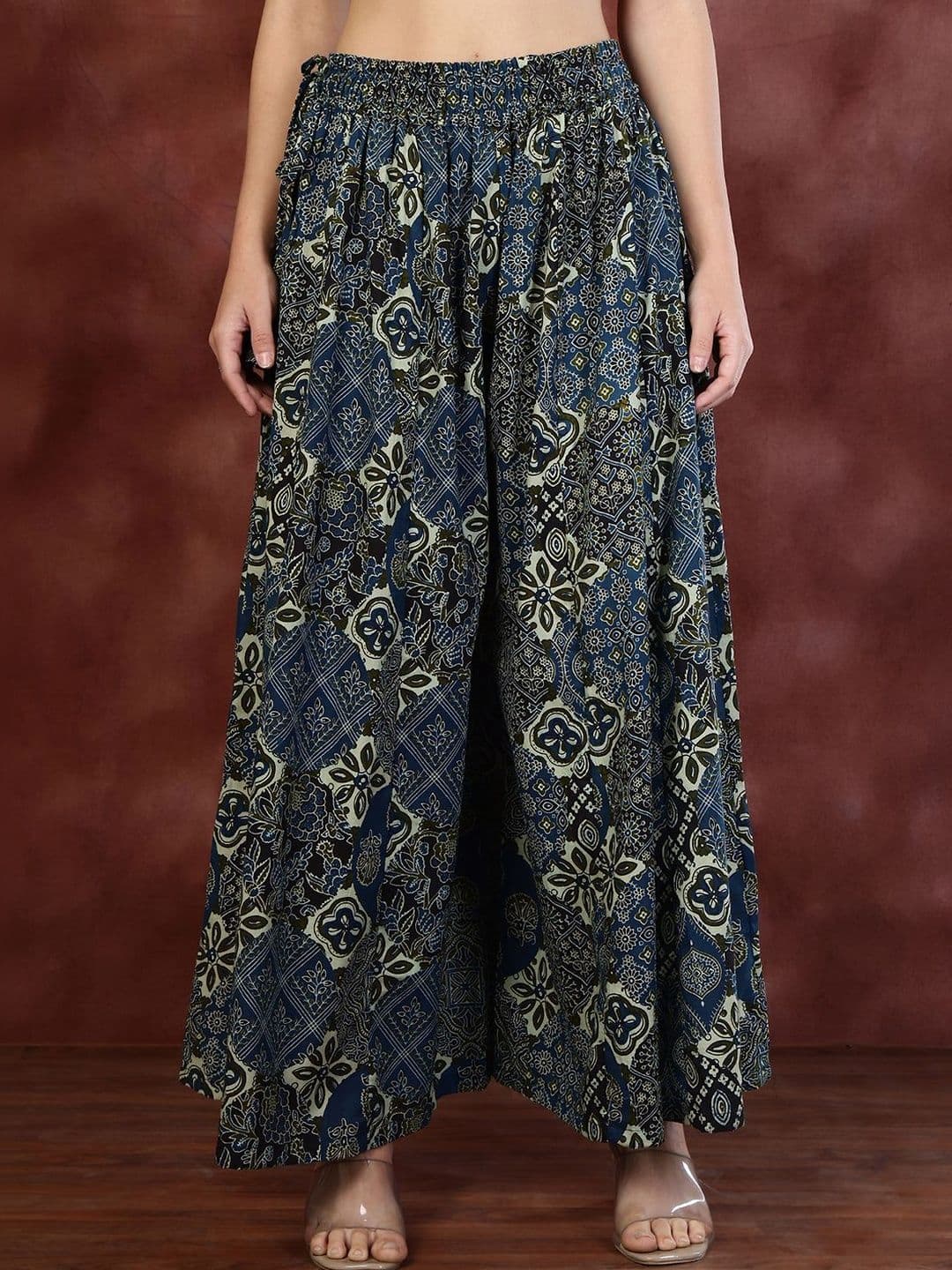 KALINI Women Ethnic Motifs Printed Flared Knitted Ethnic Palazzos - view 1