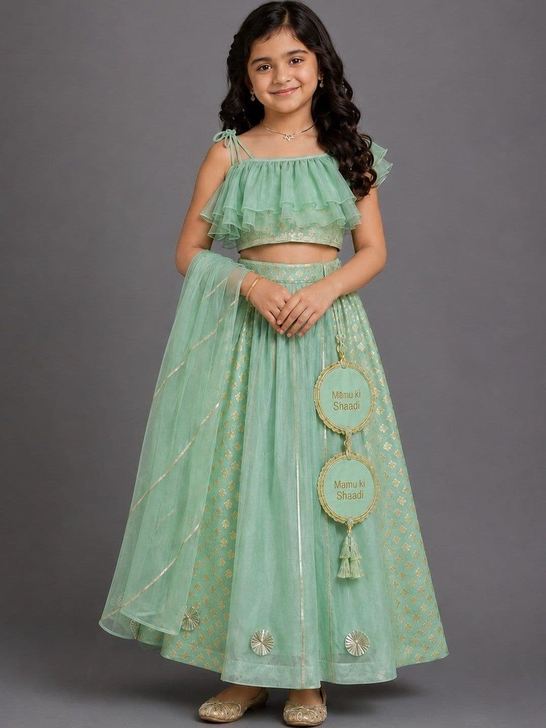 The Little Tales Girls Embellished Sequinned Ready to Wear Lehenga & Blouse With Dupatta - view 1