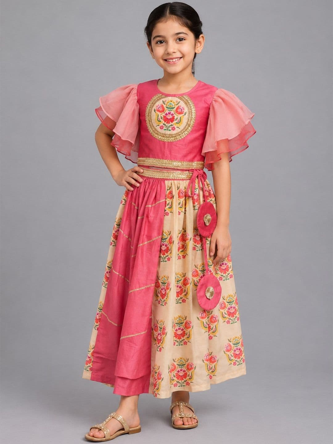The Little Tales Girls Embroidered Sequinned Ready to Wear Lehenga & - view 1