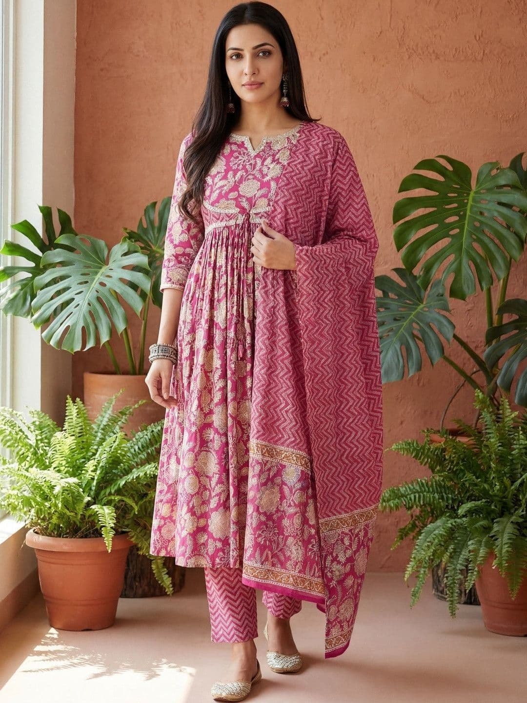 SZN Women Floral Printed Panelled Kurta with Trousers & With Dupatta - view 1