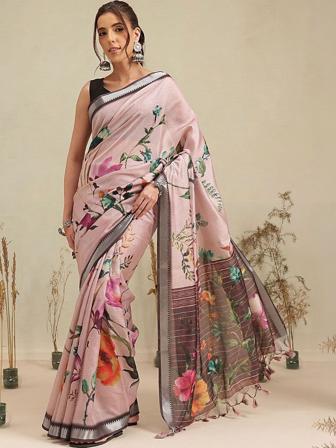 Silk Land Floral Zari Art Silk Mysore Silk Saree - view 1