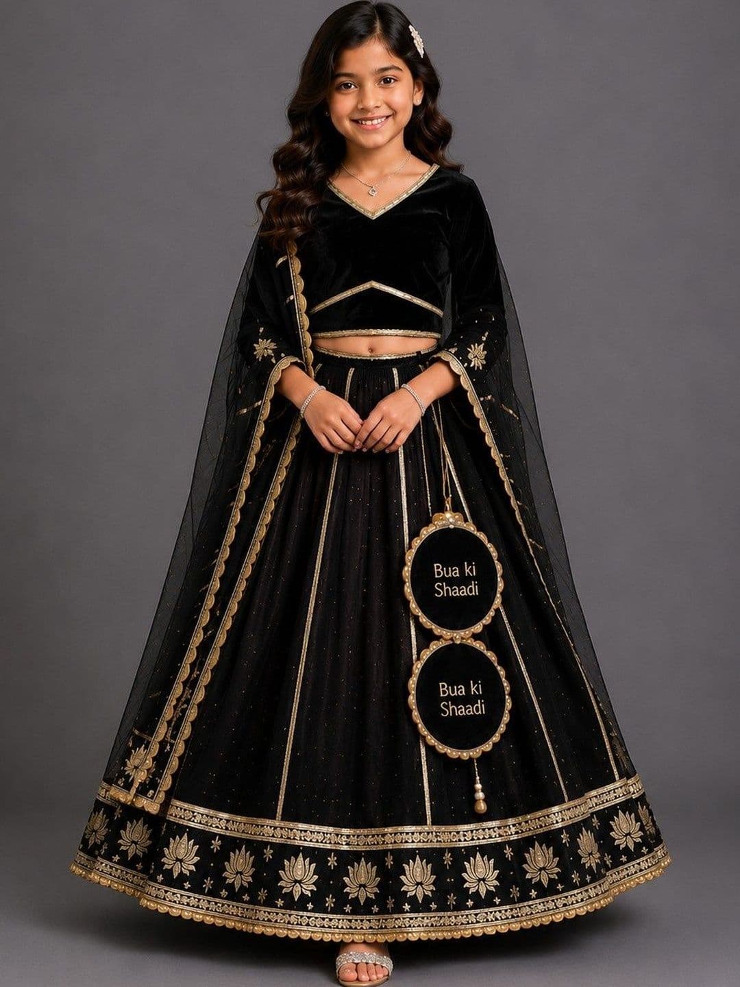 The Little Tales Girls Embellished Thread Work Ready to Wear Lehenga & Blouse With Dupatta - view 1