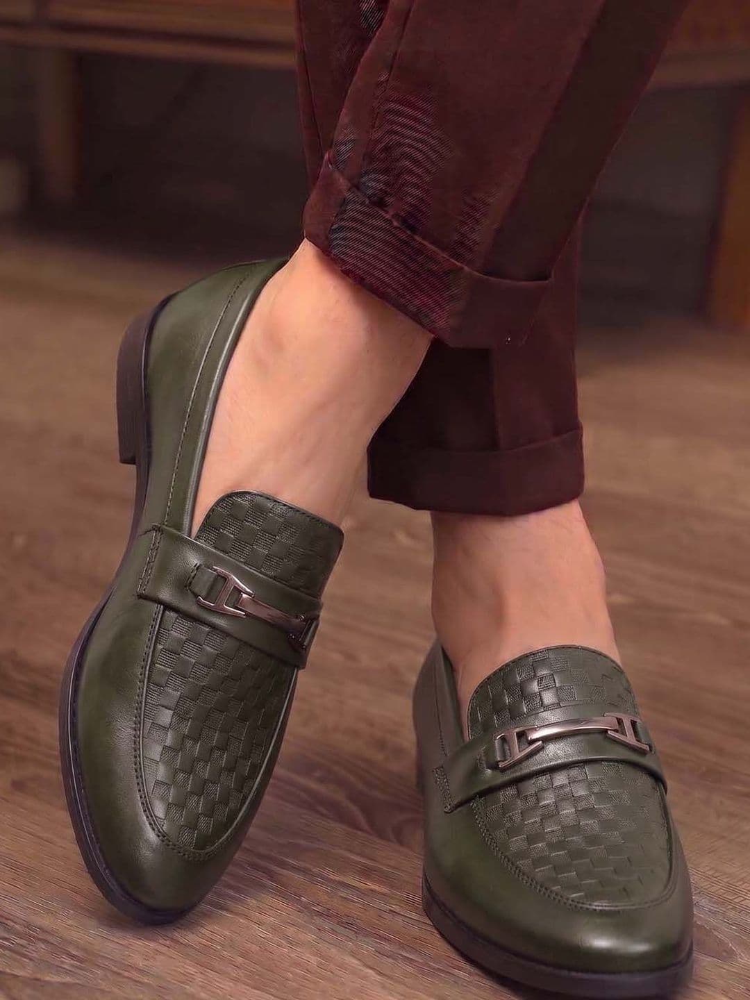 HERE&NOW Men Green Textured Formal Loafers - view 1