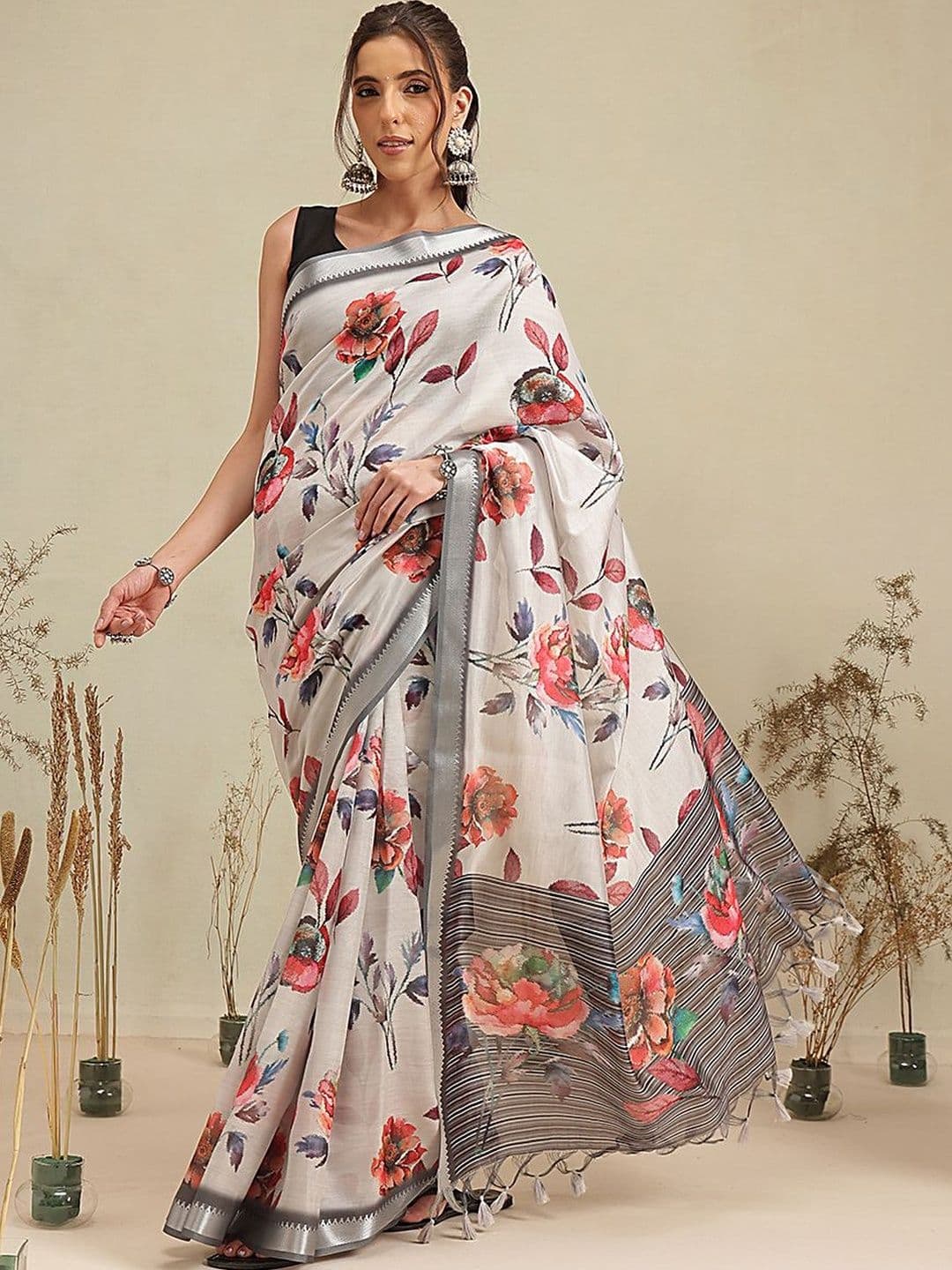 Silk Land Floral Zari Art Silk Mysore Silk Saree - view 1